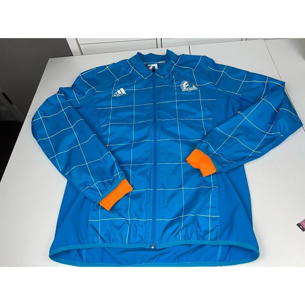 Adidas Running Boston Marathon 2014 Blue Reflective Zip Wind Jacket Men's M